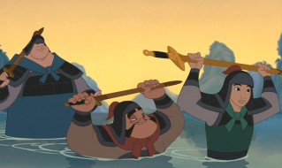 Chien-Po, Yao, and 'Ping' (Mulan) get wet in their journeys.