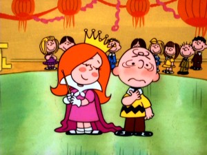 Charlie Brown is a nervous wreck to be standing next to homecoming queen Heather, the fabled little red-haired girl herself in "It's Your First Kiss."