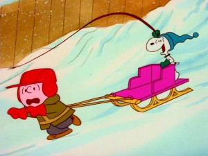 Snoopy turns the tables during Charlie Brown's lesson on sled dogs at the beginning of the little-known 1978 special "What a Nightmare, Charlie Brown."
