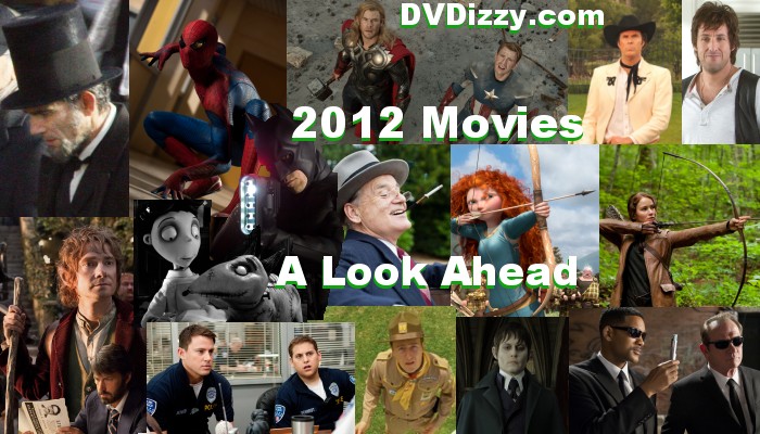 2012 movies include The Avengers, The Dark Knight Rises, Brave, Lincoln, The Hobbit, The Hunger Games, The Amazing Spider-Man, Men in Black 3, Frankenweenie, The Dark Shadows, and 21 Jump Street.
