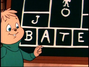 As cool as a nickname "J Bates" would be for then-teenaged Jason Bateman, the letters on the library blackboard next to Theodore merely refer to the first names of the six "Brunch Club" suspects.