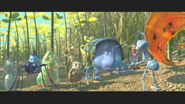 Flik and the 'warriors' in 2.35:1 anamorphic widescreen.