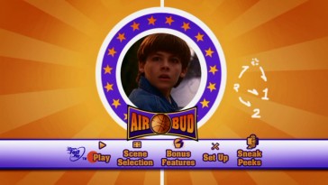 Kevin Zegers gets a moment in the center of the animated main menu montage for the Special Edition DVD given to his first of four Air Bud movie appearances. Notice the play calls for two humans and one dog.