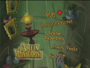 Disc One's main menu takes place inside the rabbit hole with background objects slowly floating up and down.