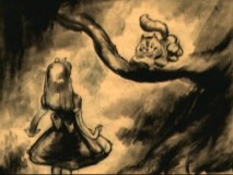 A storyboard of Alice and the Cheshire Cat is one of several pieces of artwork shown during the  deleted song "I'm Odd."