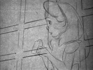 This roughly-animated Ollie Johnston pencil test depicts the first of Alice's many size changes.