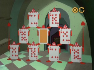 The "Adventures in Wonderland" set-top game requires you to remember the positions of these cards for a matching game. At least it's better than 52 Pick Up.