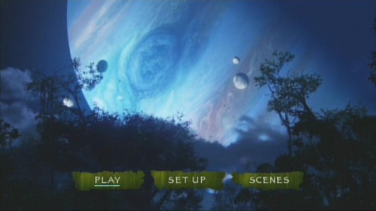 The planet that Pandora orbits, Polyphemus, is shown with additional moons and stars surrounding it on Avatar's main menu.