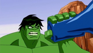 Hulk block fist of Absorbing Man in "Hulk vs the World."