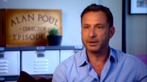 A wall sign thoughtfully serves to identify first-time feature director Alan Poul throughout "Bell Laughs: Making 'The Back-up Plan'."