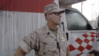 The film's military advisor, retired U.S. Marine Corps Sergeant Major James Dever, watches over production with an eye for authenticity.