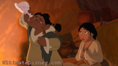 Nita (right) anxiously looks on as the wise Sha-woman Innoko (left) communicates with the Great Spirits.