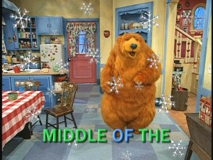 The middle of a line in the middle of a sing-along: Bear croons "In the Middle of the Winter."