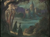 This early presentation reel contains several pieces of concept artwork including this one of Belle and her prince in a wolf-free forest.