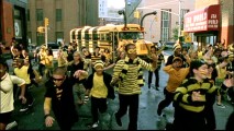 Featuring hordes of excited youths decked in black and yellow, the "We Got the Bee" music video adds to the trend of kid-friendly covers of early '80s pop tunes.