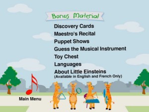 The bonus features menu
