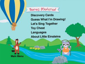 The DVD Bonus Features Menu from "Baby Einstein: On the Go - Riding, Sailing, and Soaring"