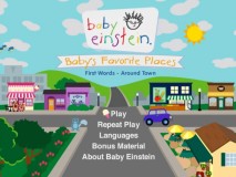 The main menu, with the family minivan driving back and forth along the only street in BabyEinsteinville