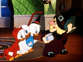In the bonus 1952 animated Disney short "Trick or Treat", Witch Hazel teams with Huey, Dewey, and Louie to get back at their prankster uncle Donald Duck.