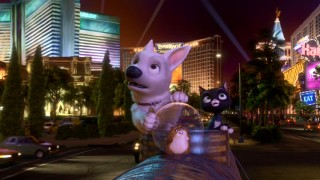 Bolt, Mittens, and Rhino admire the colorful sights and sounds of Las Vegas in a shot that probably unintentionally calls back to a Times Square moment from "The Wild."