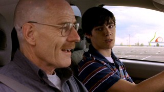 Walter gives his son (RJ Mitte) an impromptu driving lesson.
