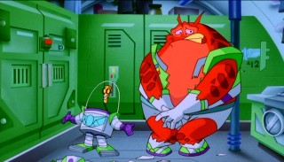 There are two comic sidekicks in "Buzz Lightyear of Star Command": loopy robot XR (voiced by Larry Miller) and bulky red janitor Booster (Stephen Furst).