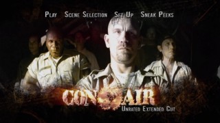 "Con Air"'s animated 16x9 menu cycles through various scenes and montages from the film.