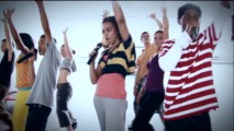 The cast of Camp Rock rehearses for the "Hasta La Vista" song. It's way too easy to find Waldo (or at least his shirt) here.