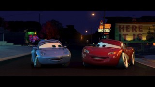 Night and neon lights befall Sally, Lightning, and the rest of Radiator Springs. Sh-boom!