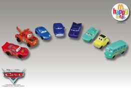 A promotional pic of all eight McDonald's Happy Meals "Cars" cars.