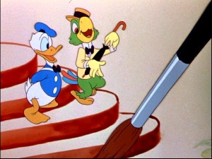 Donald Duck and new friend Joe Carioca go for a stroll to the sound of "Aquarela do Brasil" in the closing sequence of Walt Disney's sixth animated feature, "Saludos Amigos."