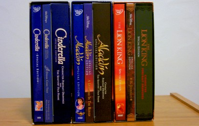 If you've only bought Disney's Collector's Gift Sets and keep your DVDs on a wood table, your collection might look like this.