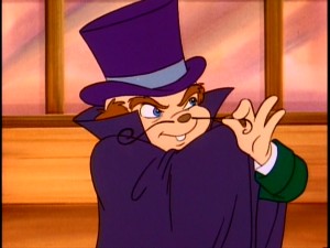 Moriarty, Alvin's antagonist to Sherlock Holmes, gives his mustache a twirl to demonstrate his extreme levels of sinisterness.