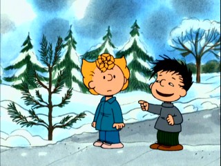 This unidentified "ugly" kid claims Sally can have this Christmas tree if it falls down on its own. When it does, he's not so good to his word.