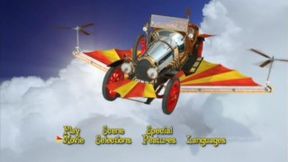 The DVD's main menu features an unpiloted CG Chitty flying throughout the clouds on a sunny day.