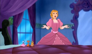 Cinderella looks to the heavens above for an explanation over how she wound up with the really lame sequel.