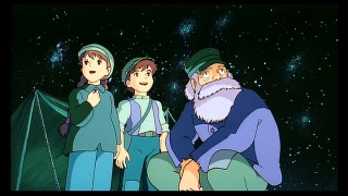 Sheeta, Pazu, and Uncle Pom (voiced by Richard Dysart) do a little bit of happy star-gazing.