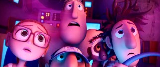 On their big final mission to save the world, Flint and a bespectacled Sam are accompanied by his thought-translated monkey Steve, her diminutive overqualified cameraman Manny, and overgrown sardine logo kid Baby Brent.