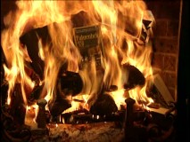 If you can make out the title of the book being burned in the Book-Burning Video Yule Log, you'll probably appreciate the irony.