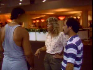With his face blurred, one can only assume that this memorable pilot episode suspect is A.C. Slater, having cut straight from Phys Ed class at Bayside High. Needless to say, he doesn't go down without a fight, Mama.