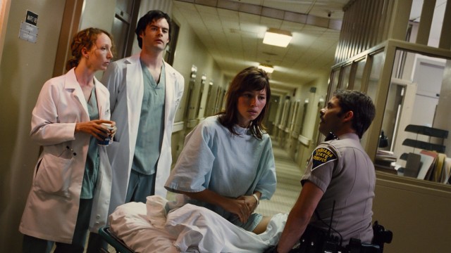 "Accidental Love" stars Jessica Biel as Alice Eckle, an Indiana waitress who gets a nail lodged in her brain.