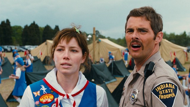Alice (Jessica Biel) leads a Girl Squaw camp-out on Capitol Hill, which Scott (James Marsden) crashes.