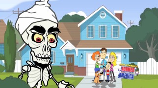 Achmed's expression changes in front of the Wilsons' home on the Blu-ray's subtly animated top menu.