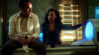 An abducted Agent Coulson (Clark Gregg) is questioned and tested by Raina (Ruth Negga) about his time in "The Magical Place."