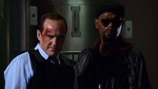 Agent Coulson (Clark Gregg) shares a two-shot with someone as badass as him: death-faking S.H.I.E.L.D. director Nick Fury (Samuel L. Jackson) in the Season 1 finale.