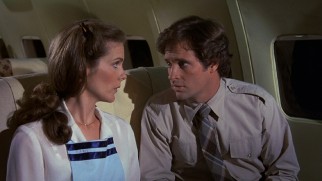 The young leads of "Airplane!" -- stewardess Elaine Dickinson (Julie Hagerty) and former pilot Ted Striker (Robert Hays)-- give love one more chance aboard the troubled Trans American Flight 209.