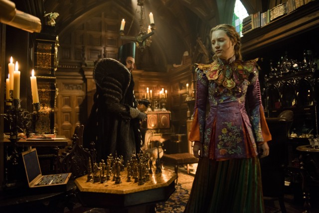 Alice Kingsleigh (Mia Wasikowska) journeys to the realm of Time (Sacha Baron Cohen) in "Alice Through the Looking Glass."