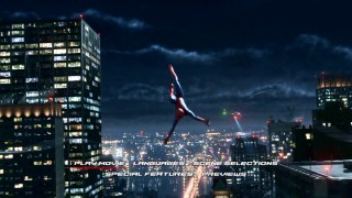 Spider-Man swings around New York City on the DVD version of the main menu montage.