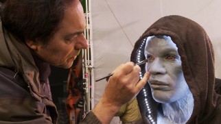 Jamie Foxx gets his Electro make-up touched up in "Making 'The Amazing Spider-Man 2.'"