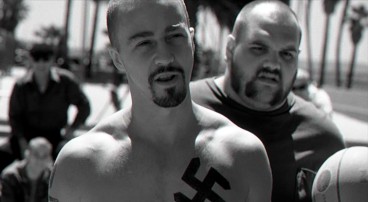Tensions flare when Nazi skinhead Derek Vinyard (Edward Norton) plays basketball with African Americans in "American History X."